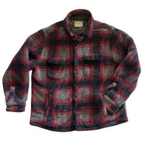 Flag & Anthem Men's XL Red/Navy/Gray Fleece Plaid Button Heavy Flannel Jacket